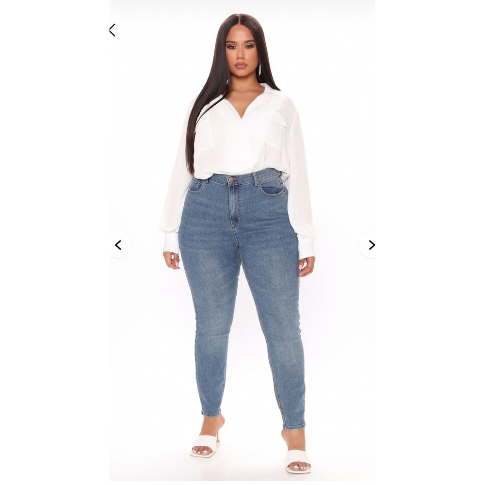 Fashion Nova Cant Let Me Go Skinny Jeans Blue Wash Mid Rise Distressed 2X NWT